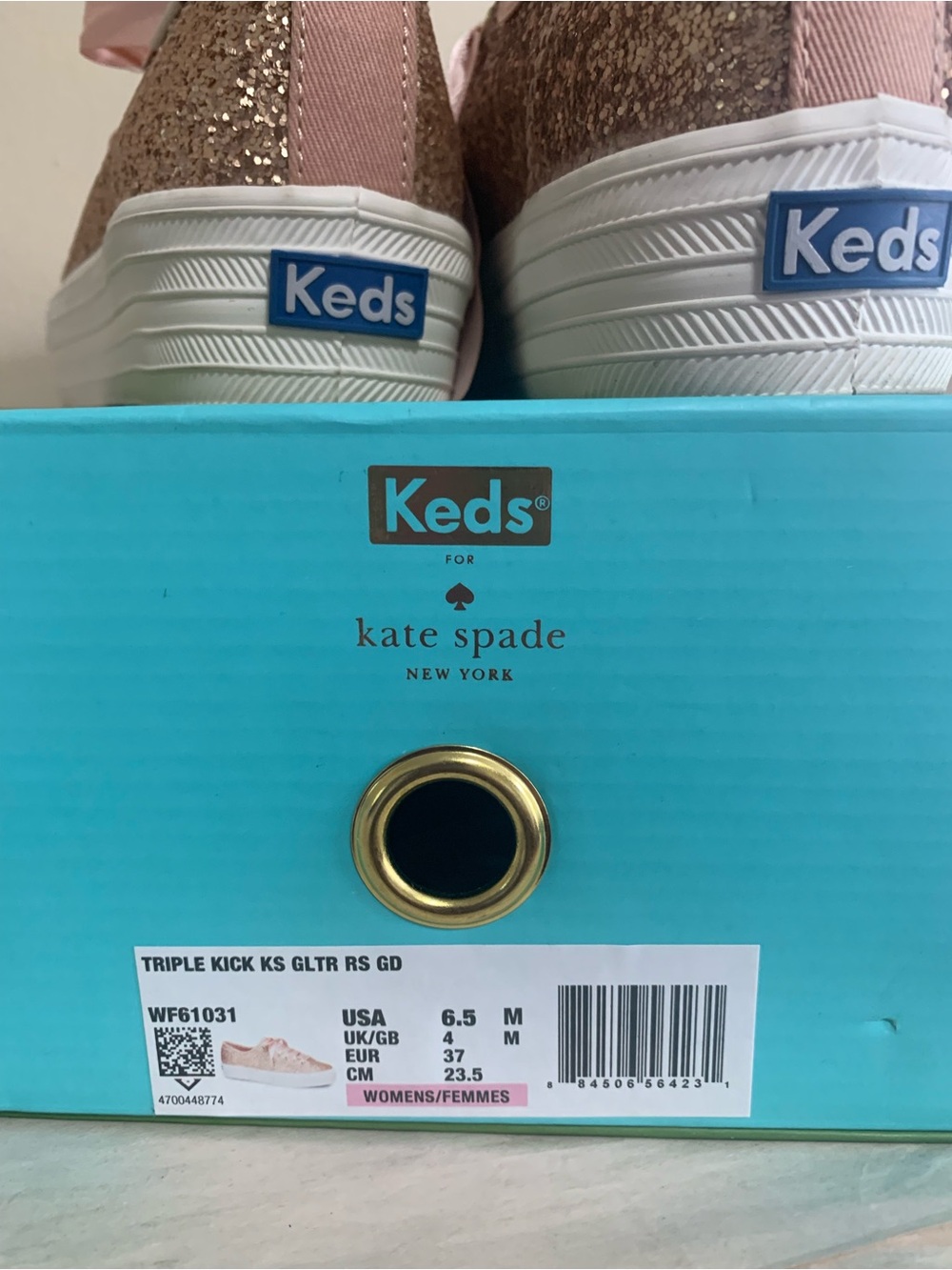 Keds X Kate Spade Glitter Sneakers Pink Rose Gold Size 6.5 Shoes W/ Original Box - Picture 8 of 12